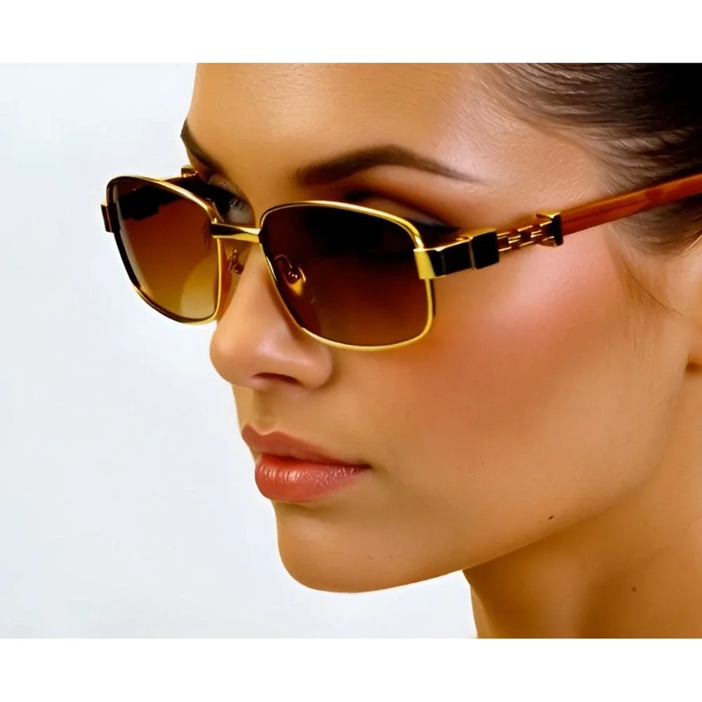 Women's Sunglasses Small Rectangular Sophisticated Gold Brown Lens Square Lentes